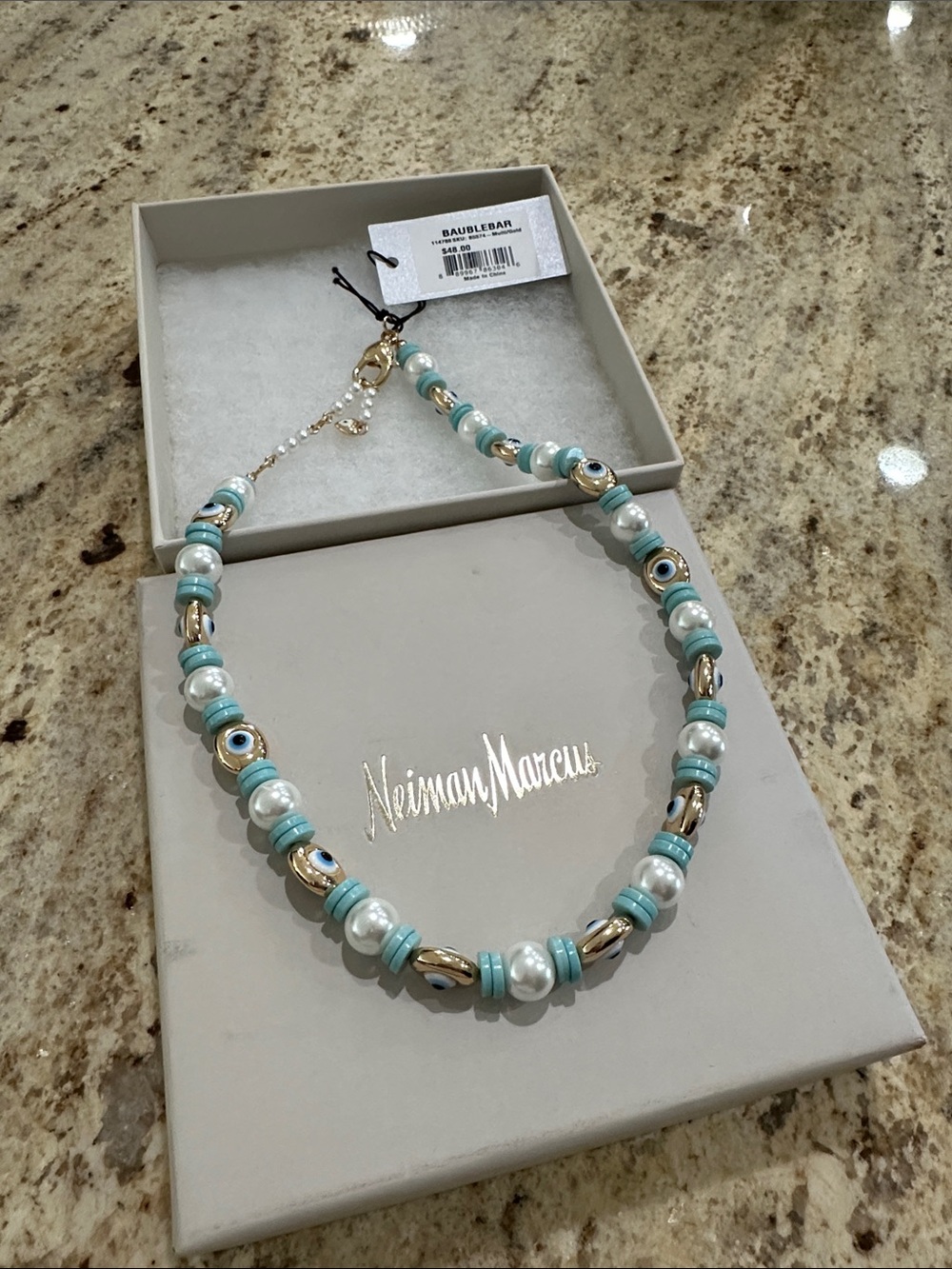 BaubleBar Turquoise and Pearl Necklace with Gold Accents